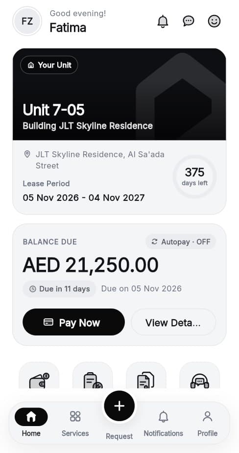 Tenant app home