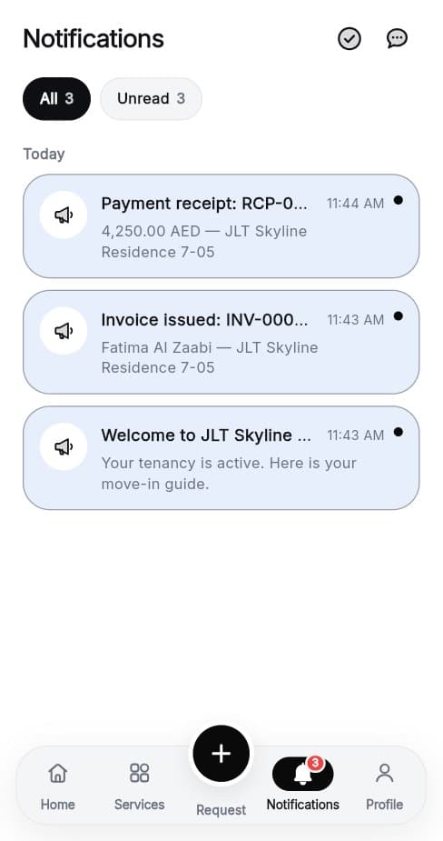 Tenant app notifications