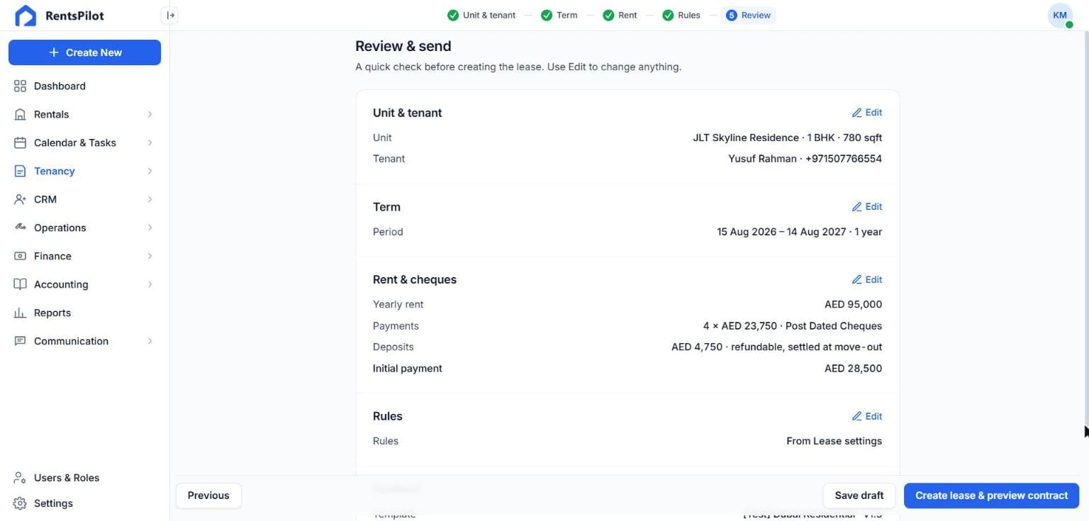 Create lease review step