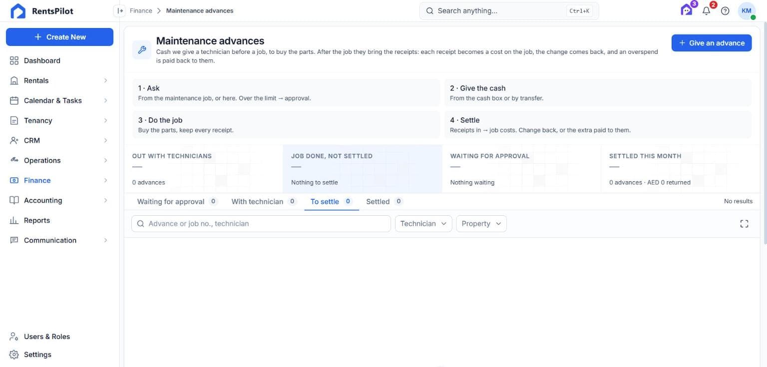 Maintenance advances