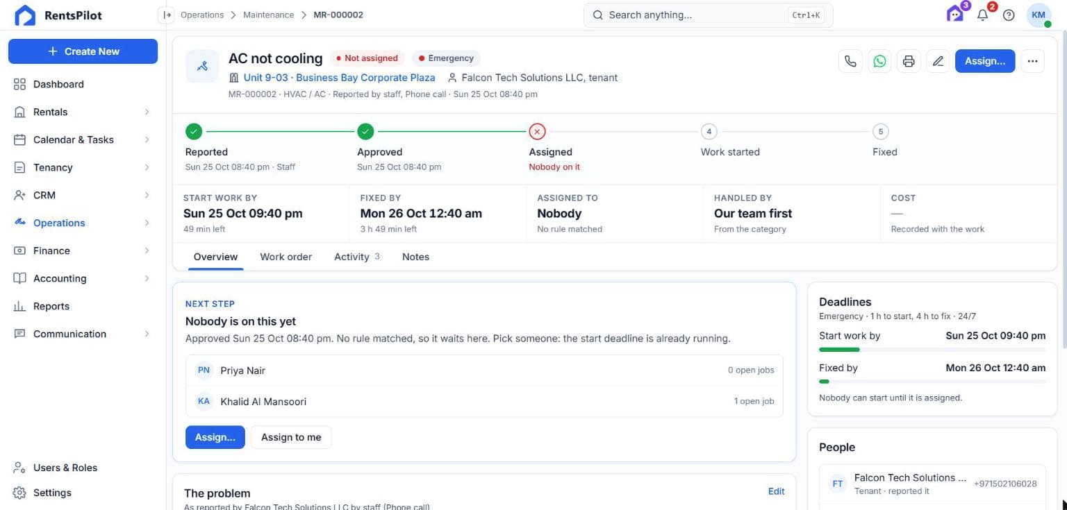 Maintenance request with work order