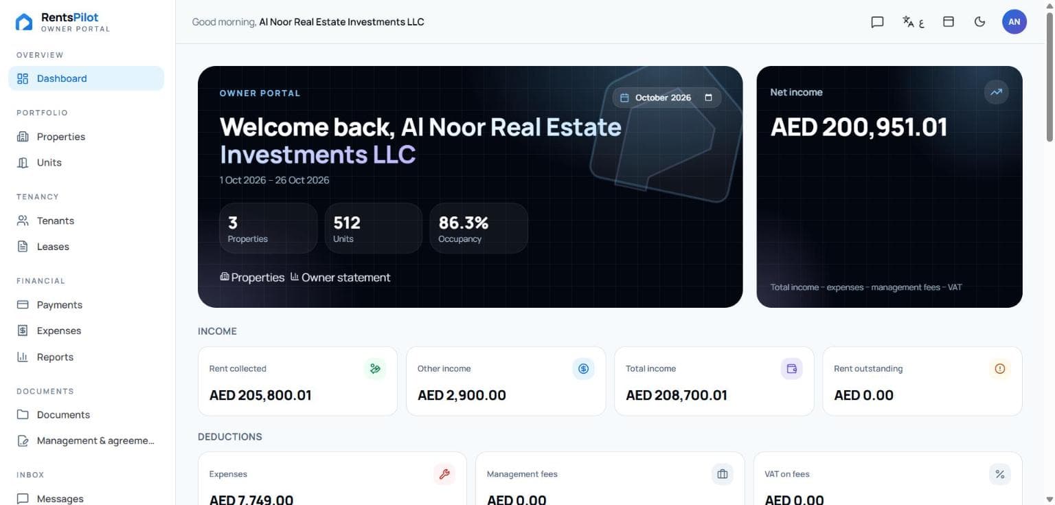 Owner portal dashboard