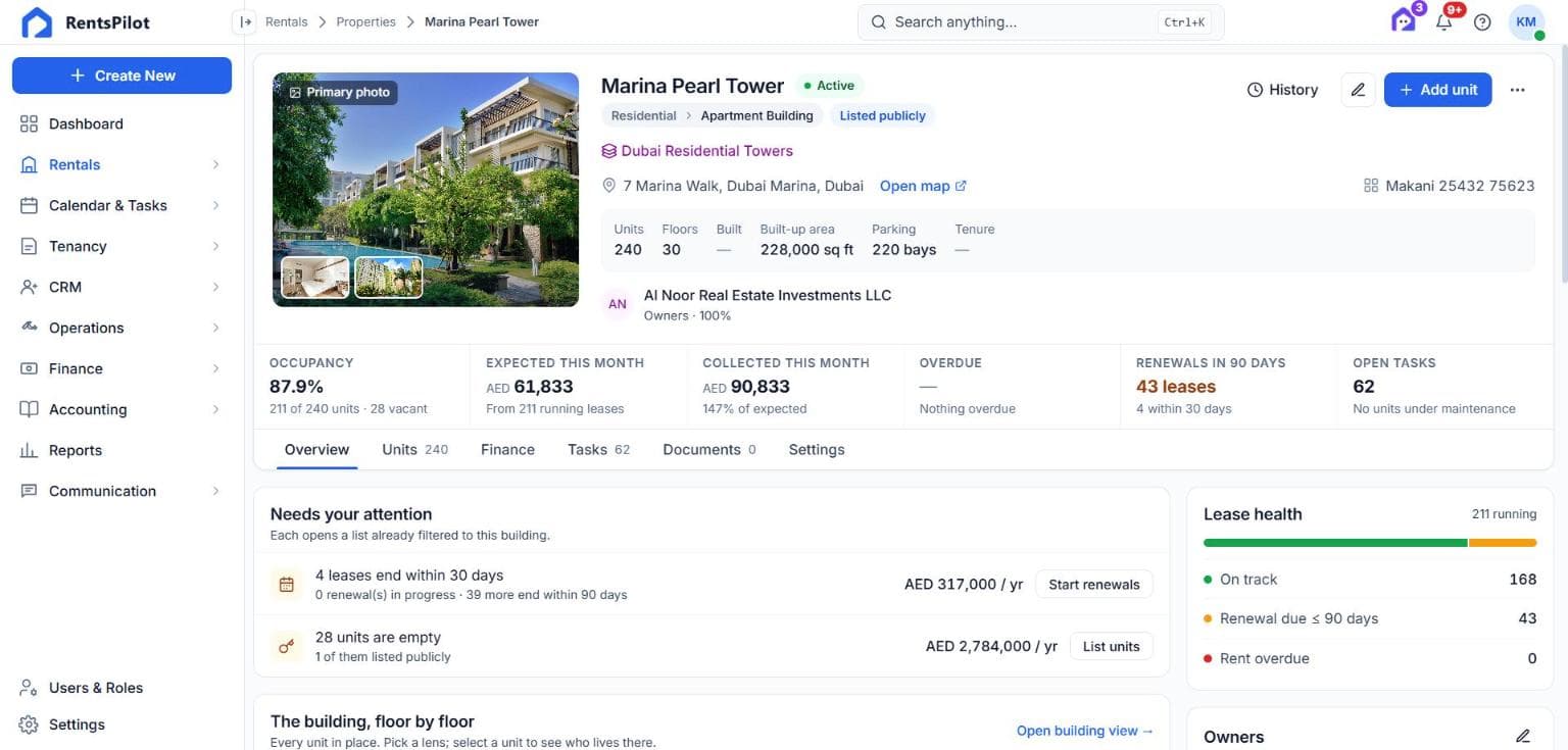 Apartment building with floors, units and occupancy