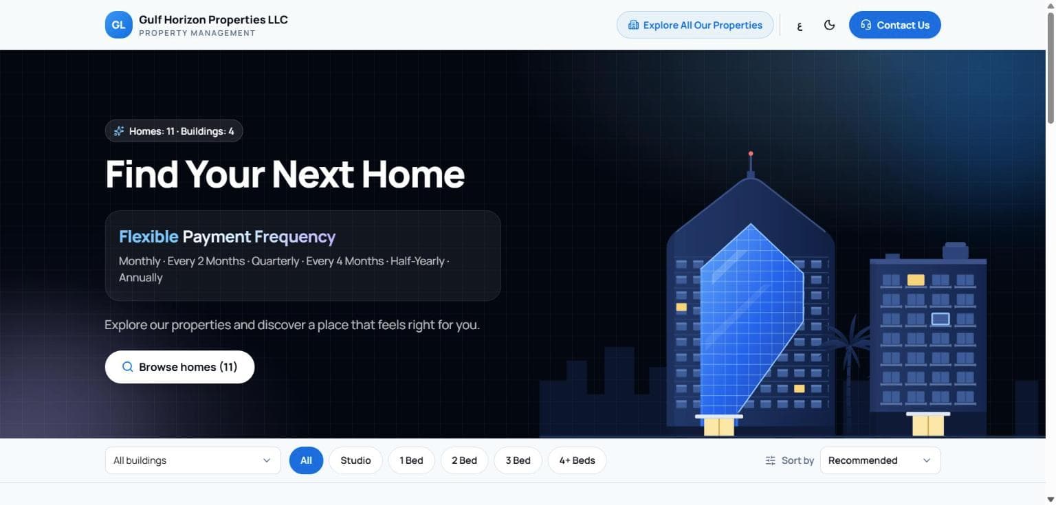 Explore page with the number of homes and buildings