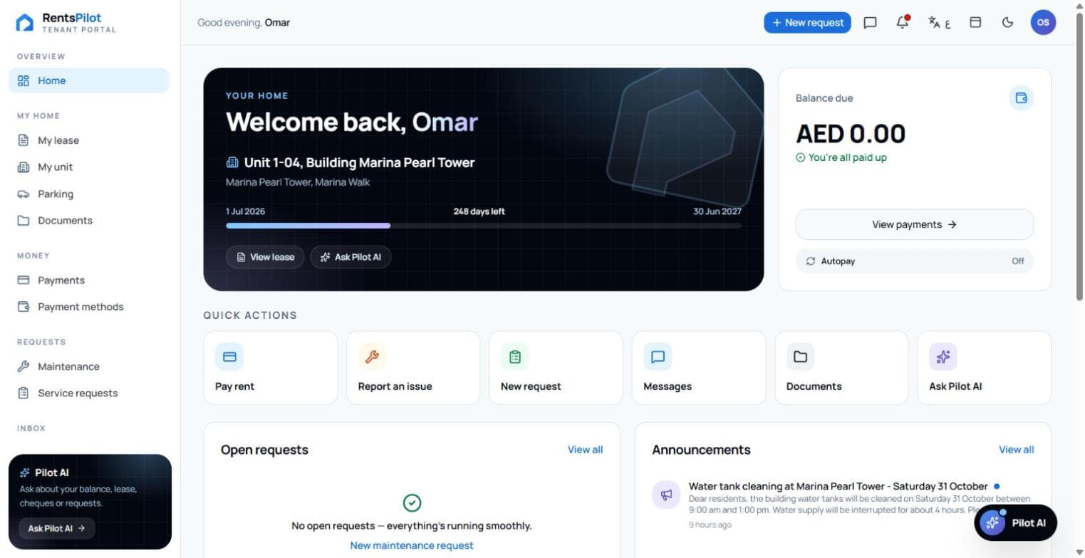 Tenant portal home