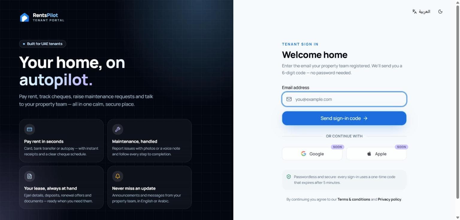 Tenant portal sign-in