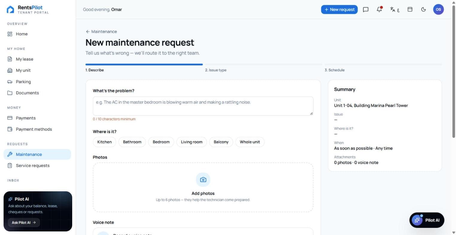 Tenant portal maintenance
