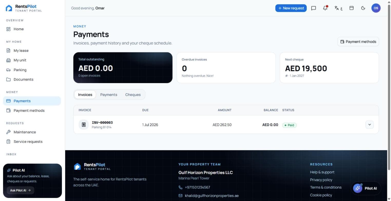 Tenant portal payments