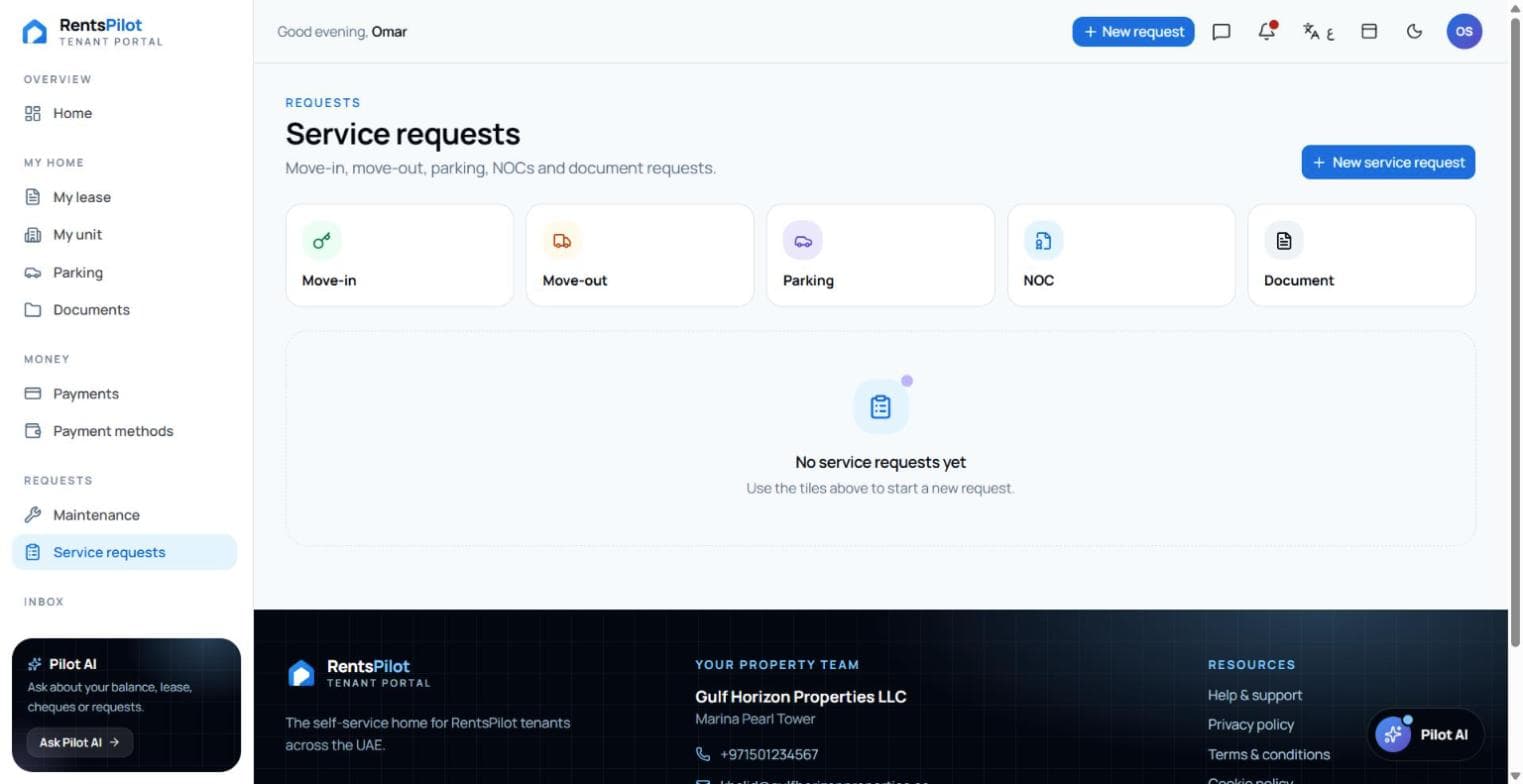 Tenant portal service requests